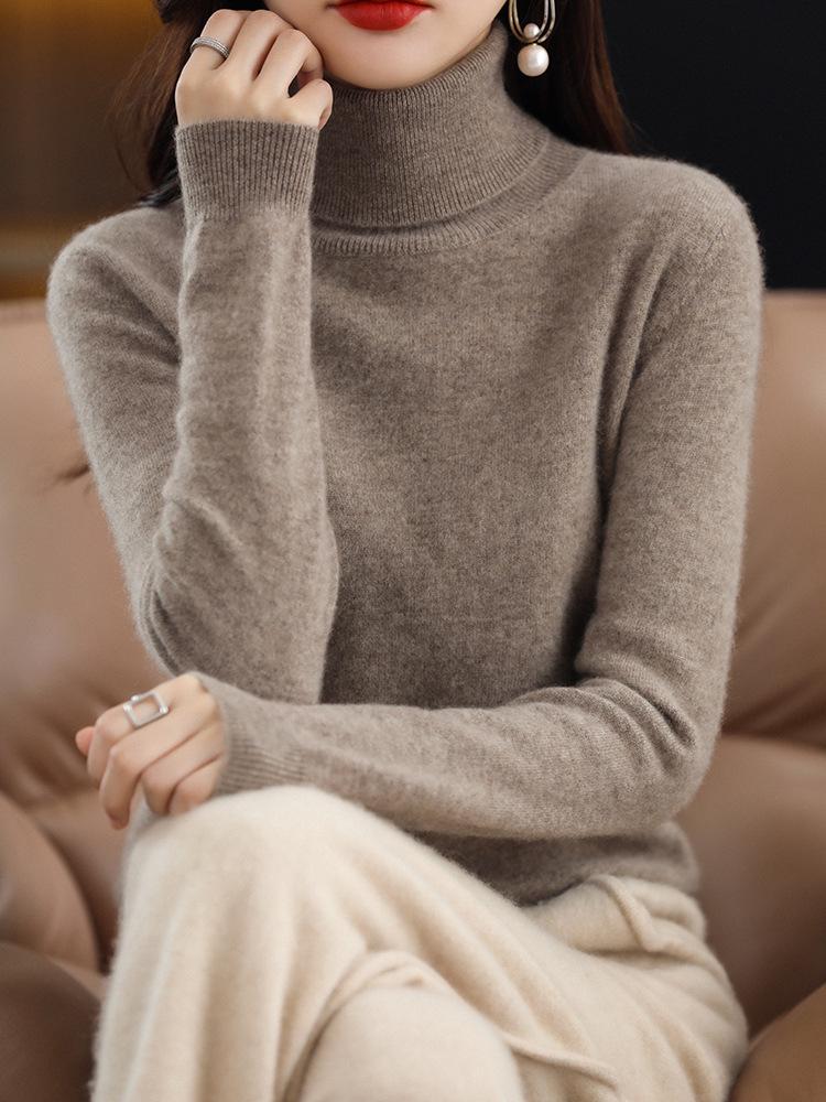 Women's High Neck Cashmere Sweater - Slim Fit Base Layer Knitwear for Autumn & Winter