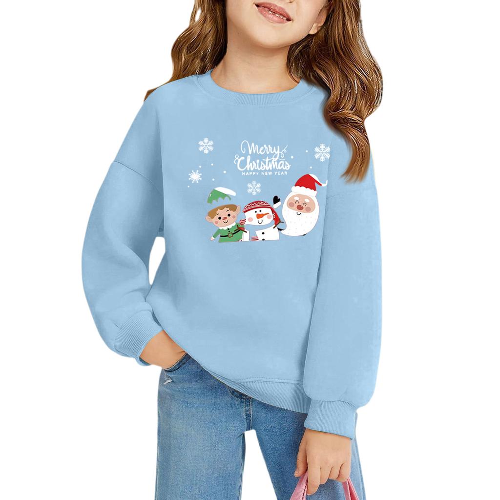 Christmas Day Girls Round Neck Pullovers For Kids Printed Baby Tops