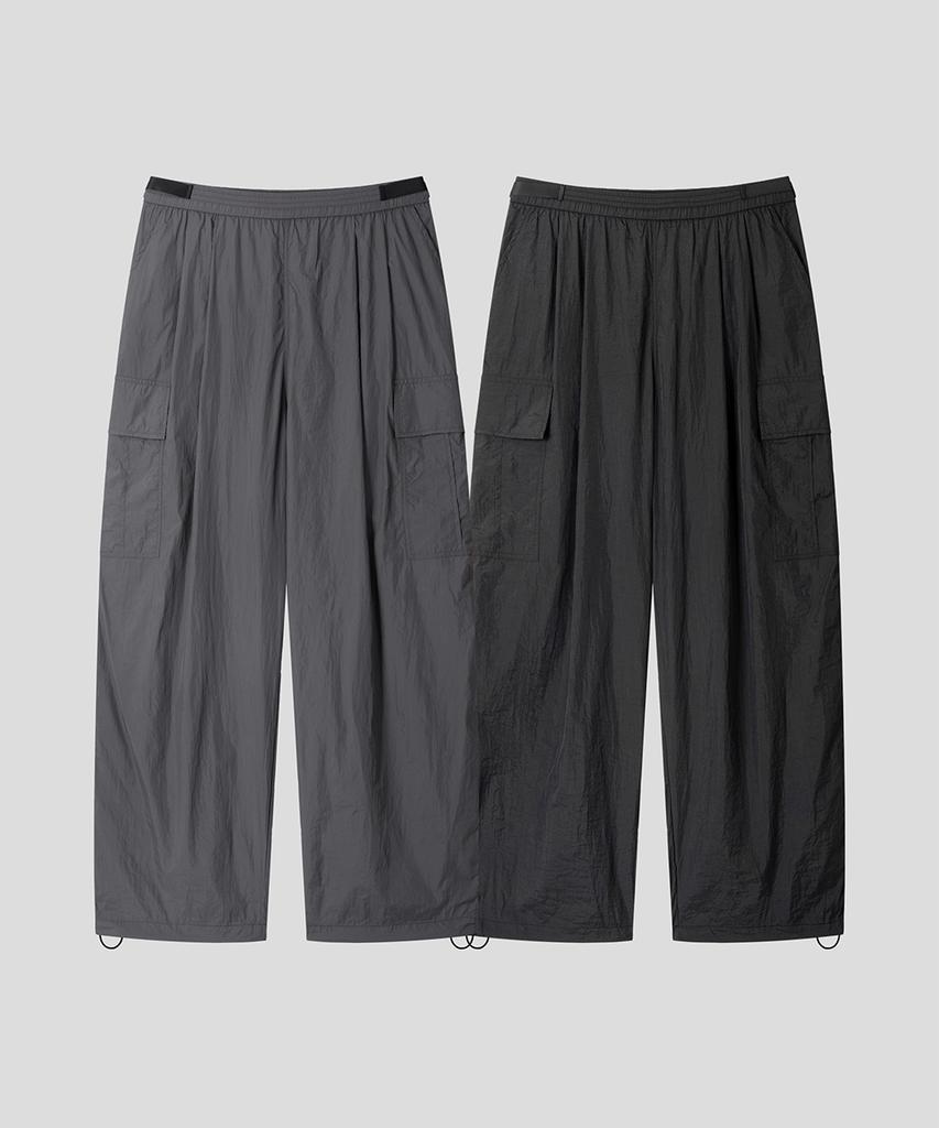 BLACK MOMENT Essential Wide Cargo Parachute Pants Nylon [Black]