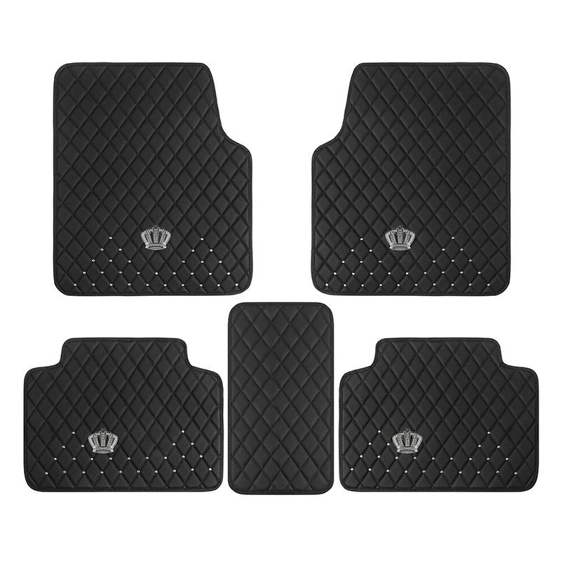 Car Floor Cover Full Set Crown Leather Diamond Auto Foot Mat Universal Interior Accessories For Women Waterproof Car Carpets