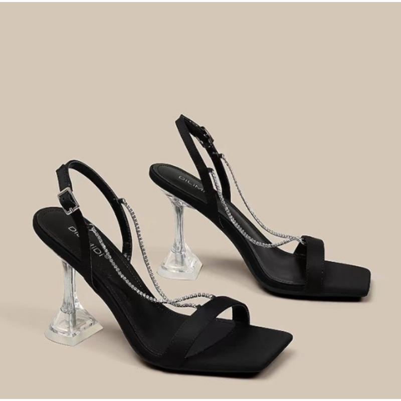 Fashion Sandals for Woman Rhinestones Summer Sexy Open Toe Footwear Thin Heels Women's Shoes Diamond Party Weddings Stiletto Sandal