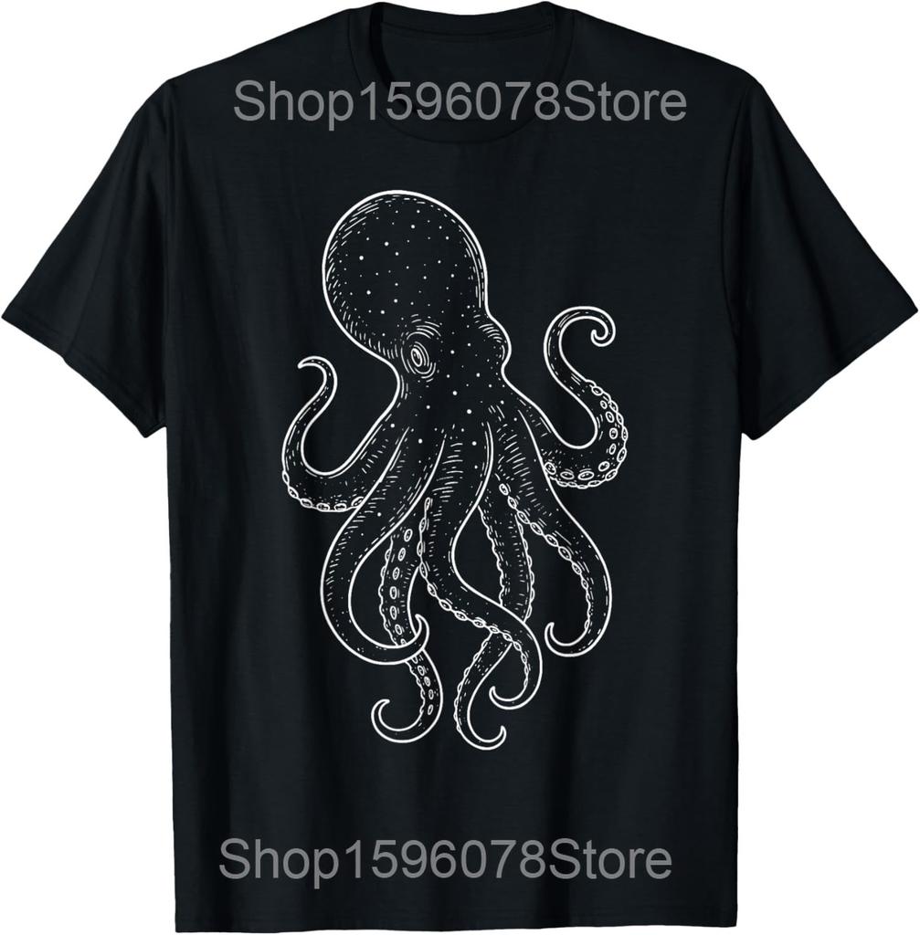 Octopus Sunglasses Animal Ocean Sea T Shirts Men Pure Cotton Humor Streetwear Tee Shirt Short Sleeve Unisex Loose Clothing