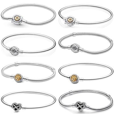 Original Moments Rose In Bloom Clasp Snake Chain Bracelet Fit Europe Bangle 925 Sterling Silver Bead Charm Diy Jewelry