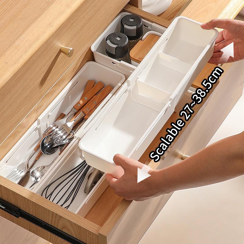 2Pcs Home Pull-Out Storage Box Drawer Telescopic Organizing Box Cosmetics Plastic Bedroom Study Partition Telescopic Box
