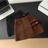 Womens High Waist Double Buckle A Line Mini Skirt