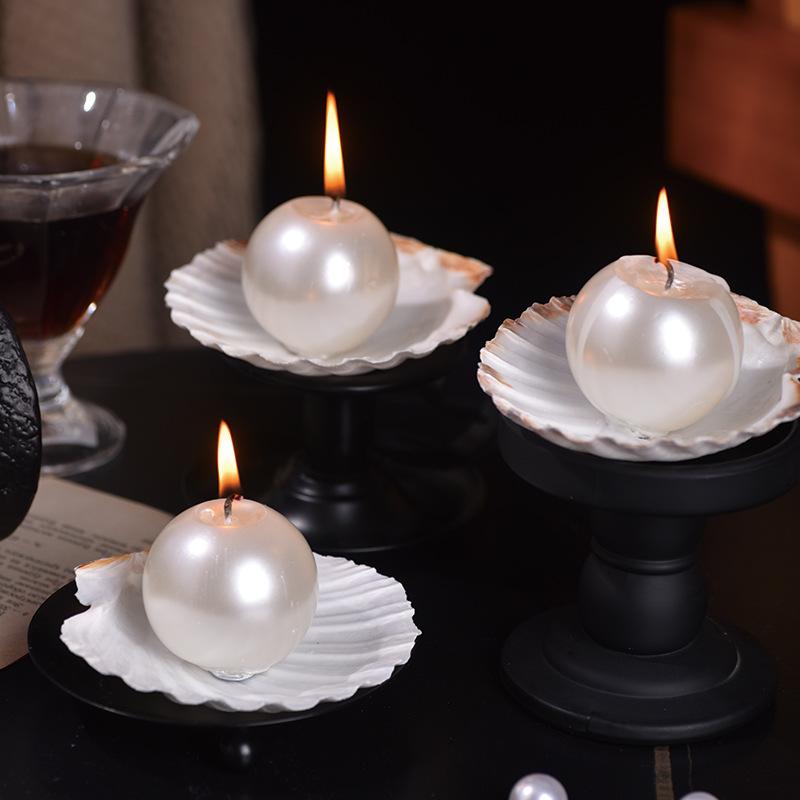 1Pc Ocean Theme Pearl Scented Candles with Shell Beach Photography Props Home Party Holiday Scented Candle Bathroom Decor