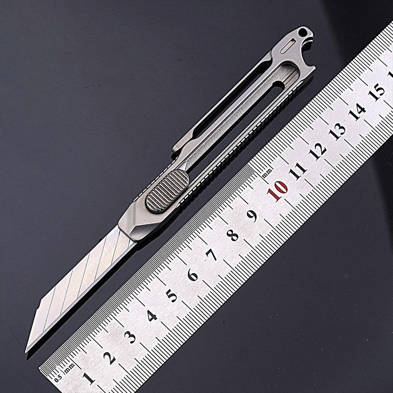 Titanium Alloy Sliding Blade Knife Multitool Bottle Opener Utility knife with 10PCS Replace Blades Keychain Waist Clip Tool