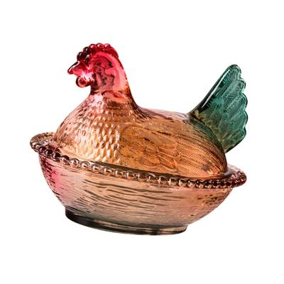 Kristallglas Hühnerform Süßigkeitenschale, Retro Bonbonniere mit Deckel, Dessertteller Snackschale Ornament für Heimdekorationen