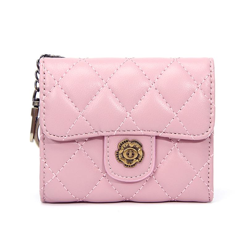 Women s Genuine Lambskin Camellia Coin Purse Diamond Stitch Multi-Card Slots Small Retro Wallet 1289₽