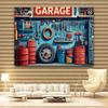 2D Plane Garage Repair and Car-themed Studio Party Banner Bright Car Tools and Parts Polyester Fiber Material