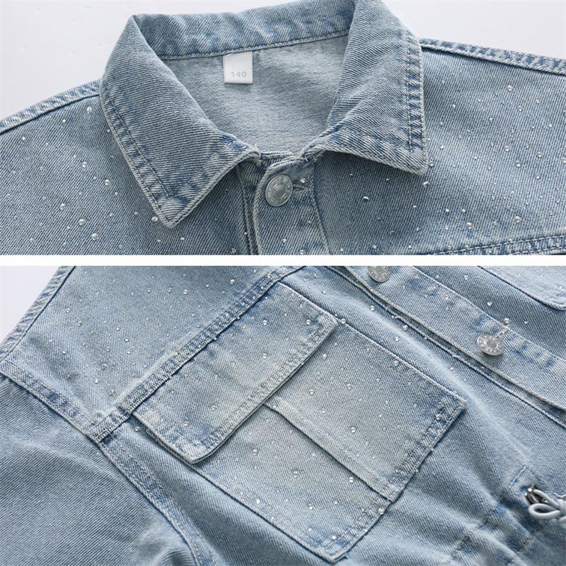 Cowgirl Mode Streetwear Denim Bekleidungsset Jeans und Jacke 2-teiliges Outfit Anzug Kinder Mädchen Freizeit Straßenkleidung Trainingsanzüge