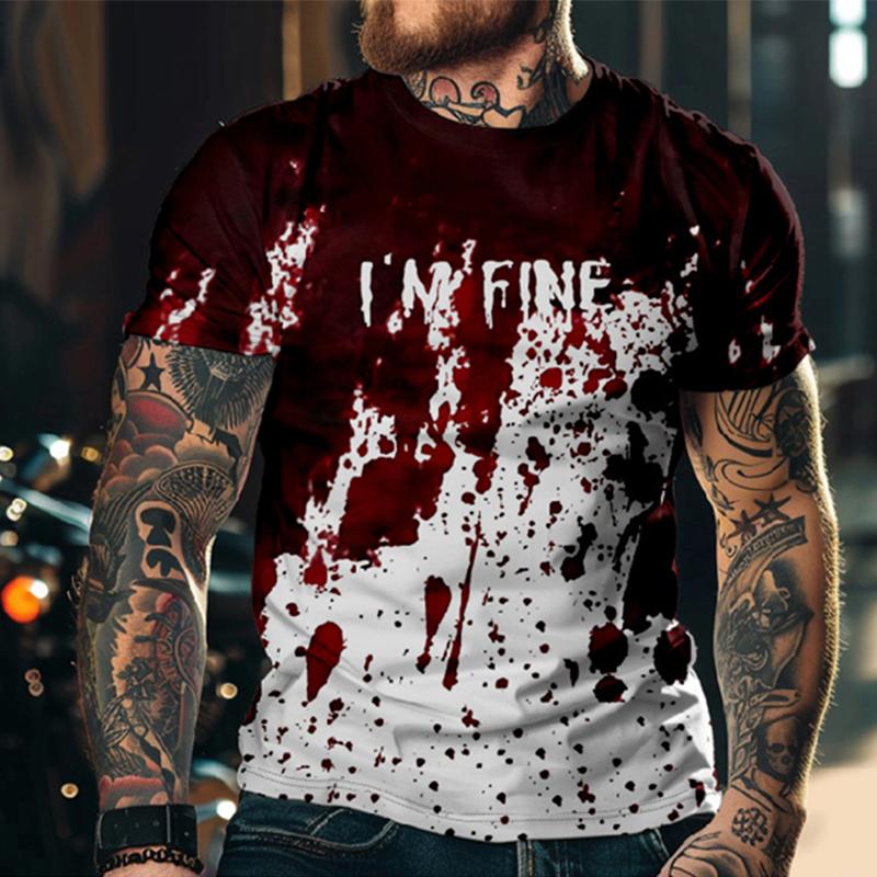 Halloween Horror Men's T-shirt Blood 3D Printed Round Neck Short Sleeved T-shirt
