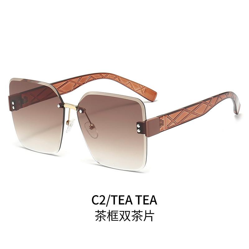 Women'S Sunglasses Large Frame, Sunshade Glasses Trimmed Rimless Fashion Trend Korean Tide Model Ins