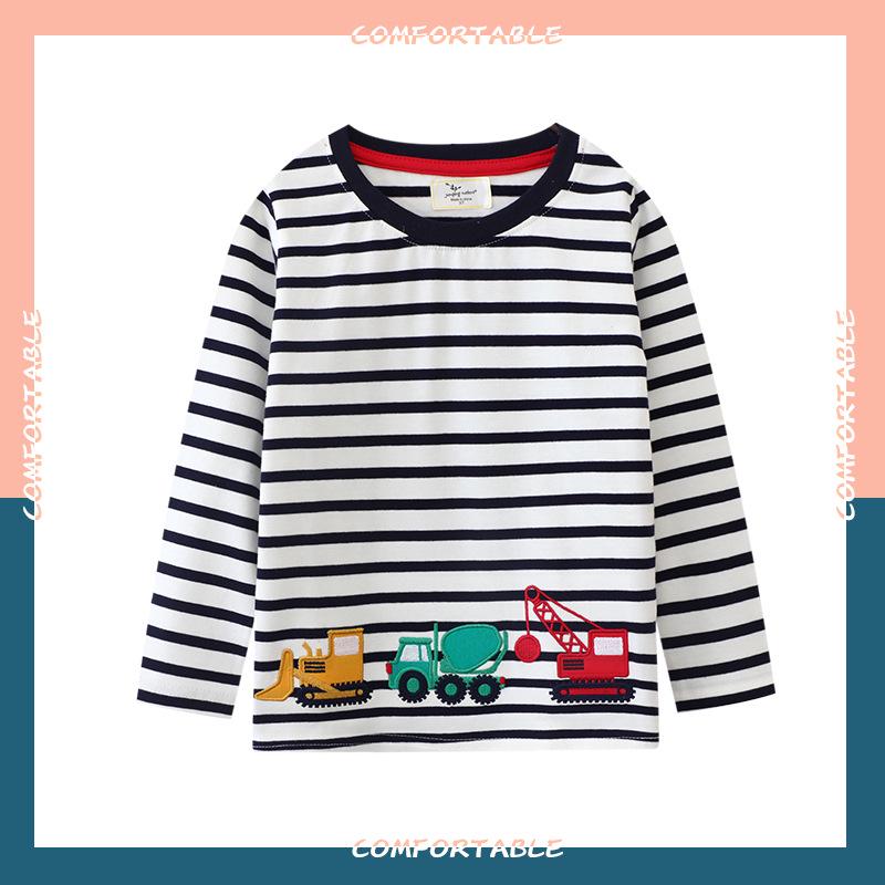 Boys' Striped Long-Sleeve Cotton T-Shirt, Autumn Round Neck Baby Outerwear