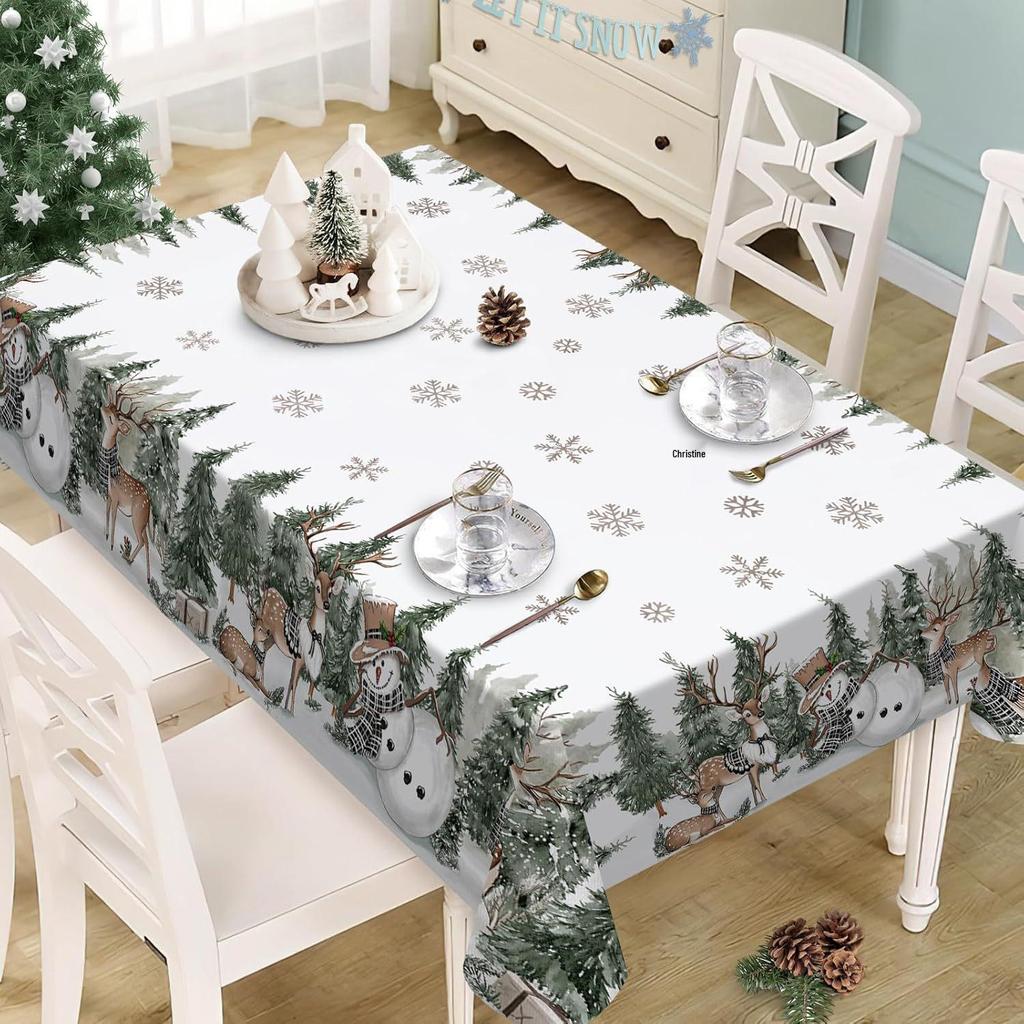 Exquisite bedruckte Weihnachtstischdecke 2025 - Ölbeständig & fleckenabweisend Polyester Dekoration