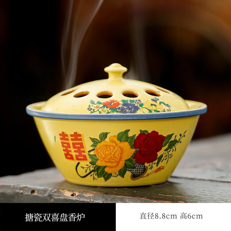 

Enamel Double Happiness Plate Incense Holder Water Fountain Decoration Incense Burners Consecrate Censer Teaware Ornaments Craft