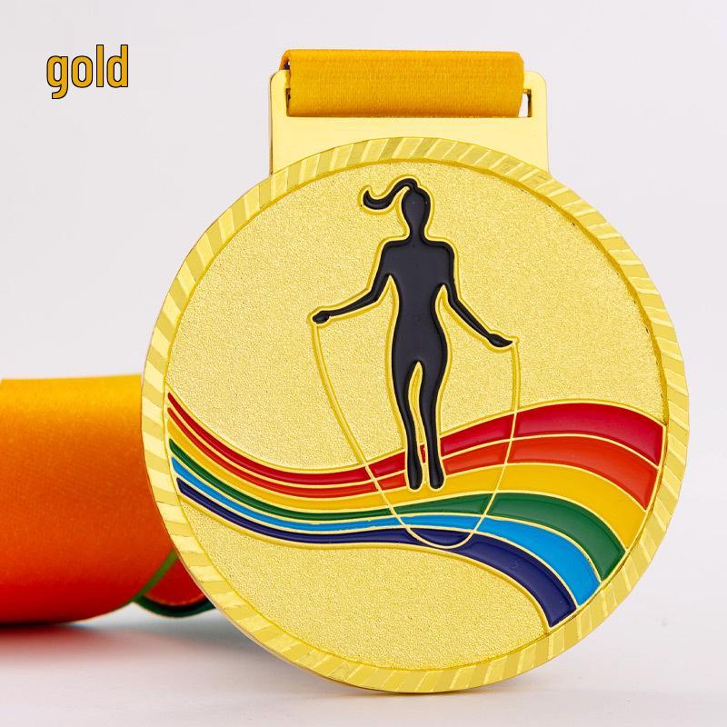 Custom Gold Jump Rope Medals for School Sports - Children s Round Competition Plaques