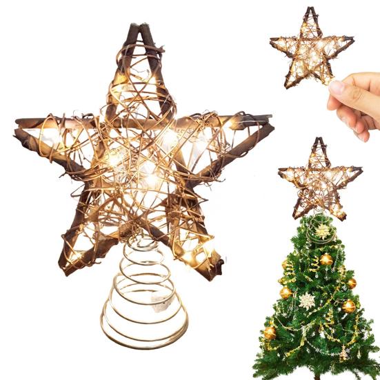 Weihnachtsbaumspitze Stern mit Licht Einfache Installation Leuchtender hohler Stern Baum