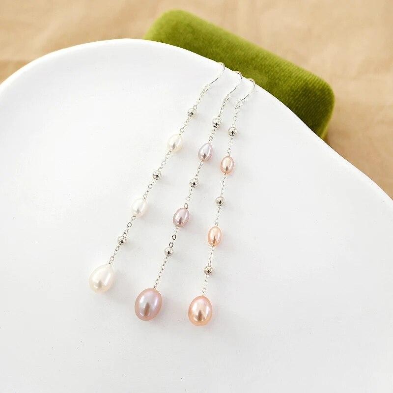 Длинные серьги из стерлингового серебра 925 пробы с натуральным пресноводным жемчугом — фото 2