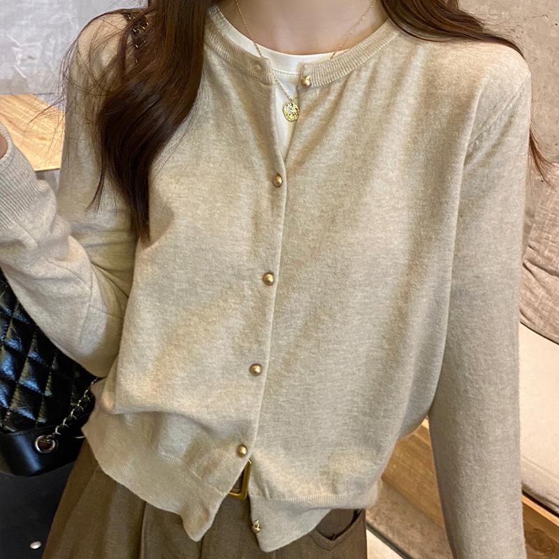 Autumn Fashion Solid O-neck Knitted Cardigan For Women Winter Long Sleeve Casual Cardigans Sweater Coats Ladies Slim Fit Vintage Kniwears Jacket 31063