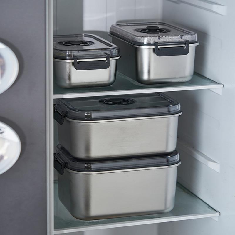 Stainless Steel Fresh-keeping Box Household Refrigerator Sealed Food Storage Container Slight Vacuum Crisper Kitchen Organizer