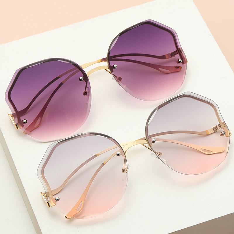 New Borderless Polygon Sunglasses Women's Transparent Gradient Tea Pink Fashion Sun Glasses Women's Outdoor Travel Eyewear UV400