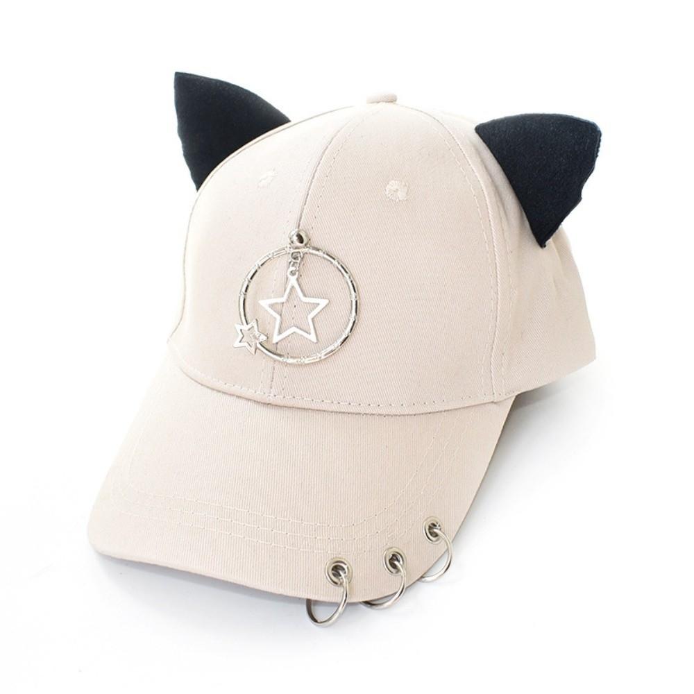 Metal Rings Hip Hop Cap Cat Ear Sunscreen Hat Creative Baseball Caps  Four Seasons