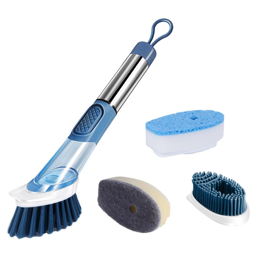 Masthome Durable Long Handle Soap Dispensing Interchangeable Head Kitchen Spray Dish Cleaning Brush M