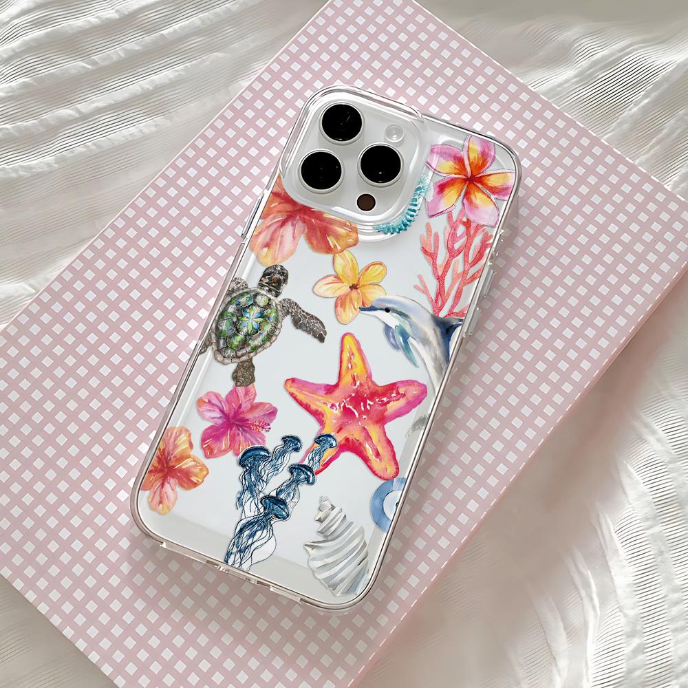 Funda de Teléfono Arte Océano Azul Playa para IPhone 17 16 16e 15 14 13 12 11 Mini Pro Max X XR XSMax 7 8 Air Plus Cubierta Trasera Transparente