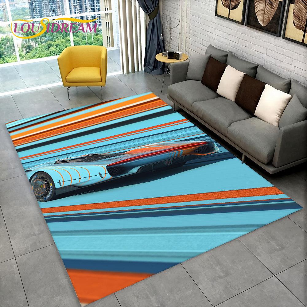 Großer Teppich mit Rennsportwagen-Motiv, Teppich für Zuhause, Wohnzimmer, Schlafzimmer, Sofa, Fußmatte, Dekoration, rutschfeste Bodenmatte für Kinder, Küche