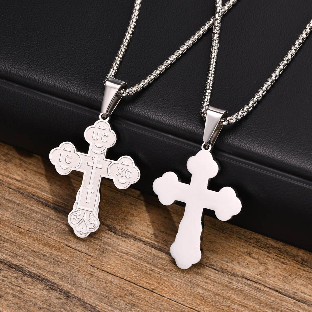 Orthodox Crucifix Cross Necklaces for Men Jewelry, Russian Eastern St. Nicholas Pendant Religious Prayer Gifts