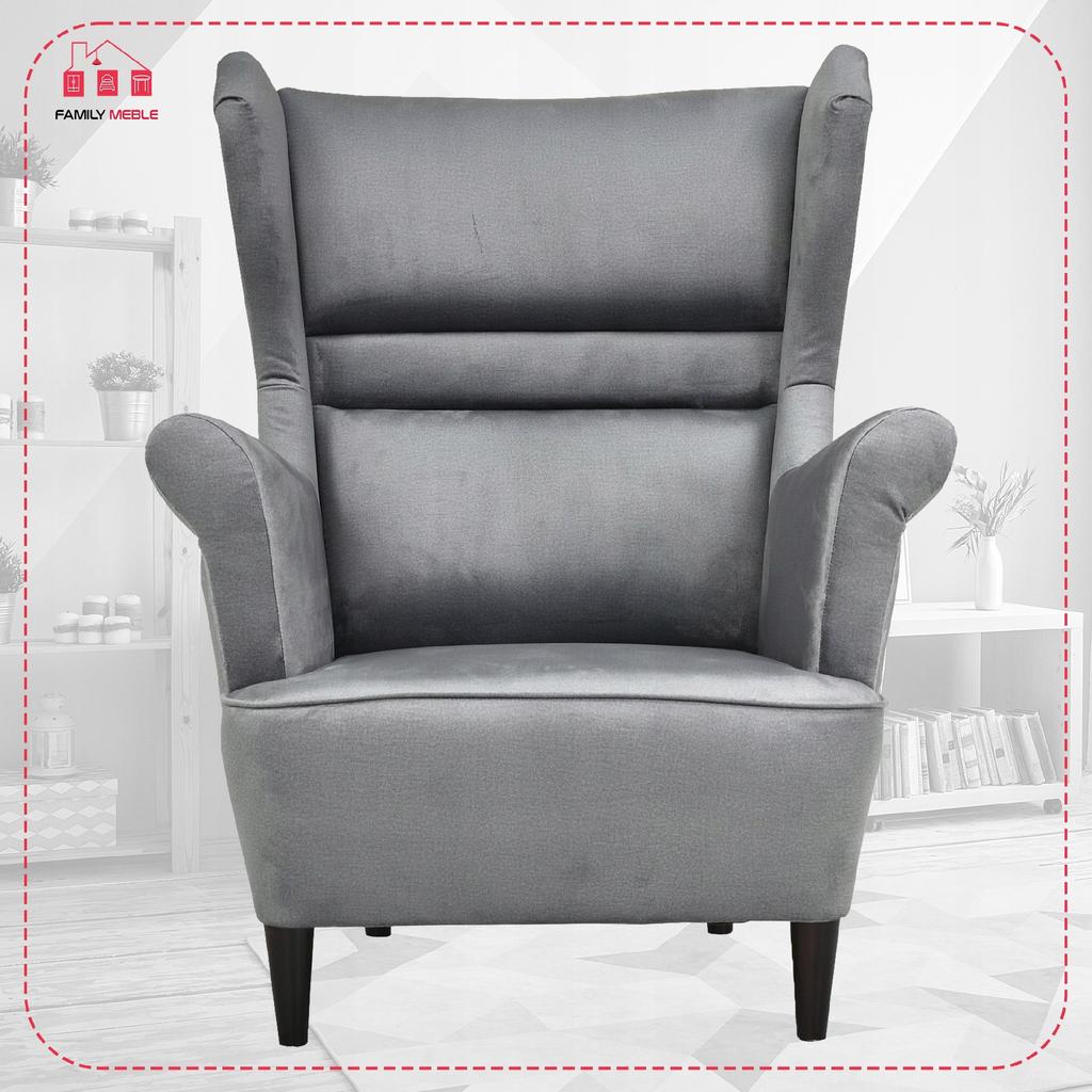 Zoja Wing Chair with Footrest Scandinavian Family Meble Ash Pouf