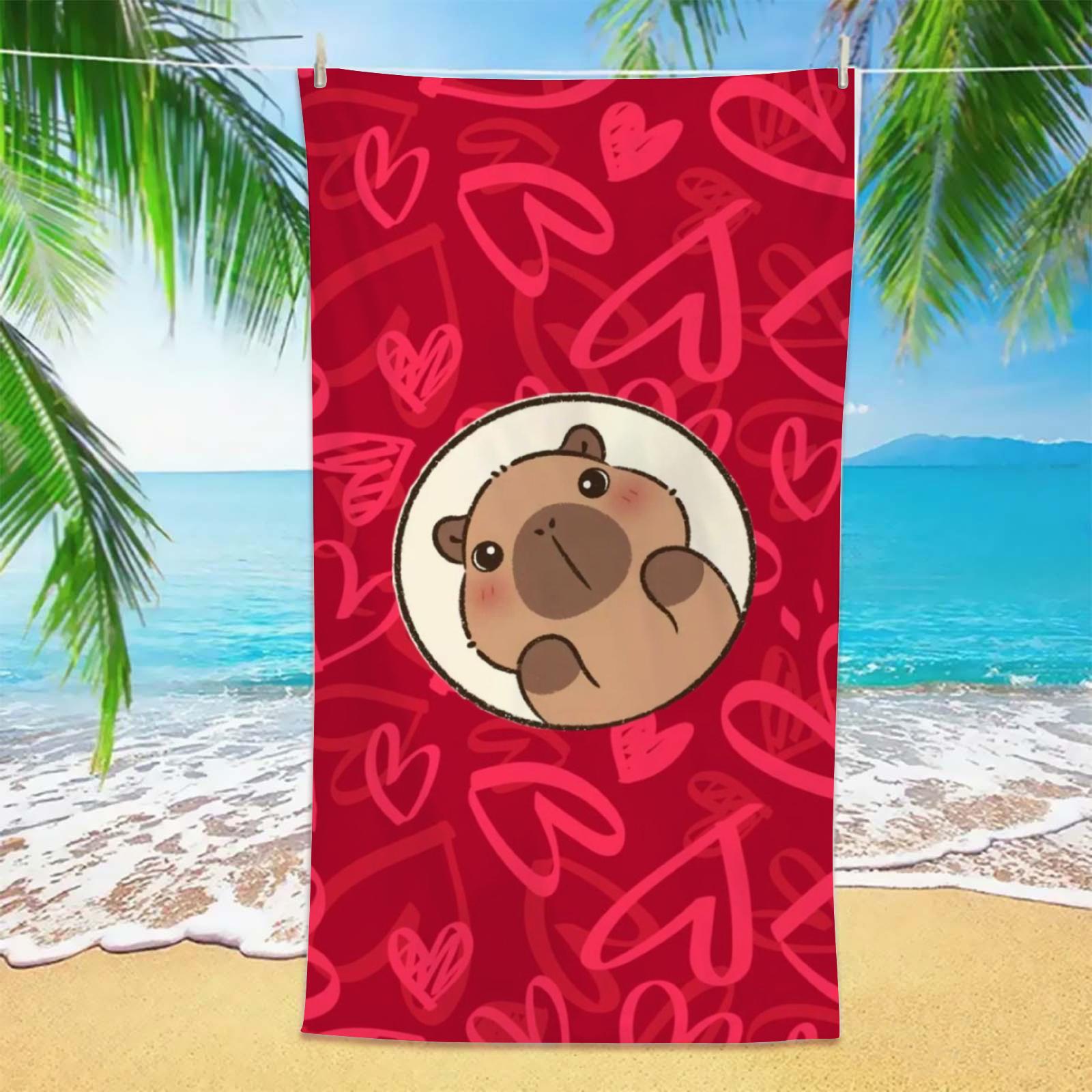 

1PC Capybara Beach Towel 3D Printed Love Heart Microfiber Soft Water Absorbing Breathable Bath Towels Gift For Kids Beach Towels W40*H60(CM)