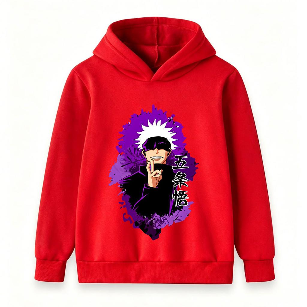 Kids Boys Girls Pullover Hoodie, Trendy Anime Character Printed Casual Hooded Sweatshirt with Purple Graphic, Comfortable Long Sleeve Top for Daily X