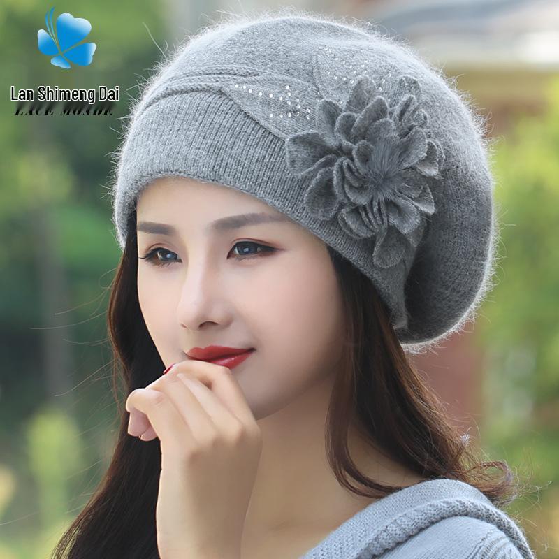 Women's Thick Velvet-Lined Rabbit Fur Knit Beret for Autumn/Winter: Korean Style with Ear Protection