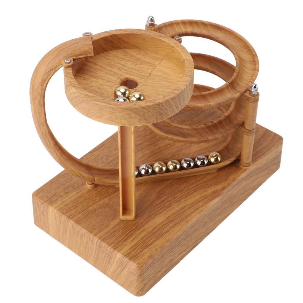 Rolling Ball Perpetual Motion Machine, Kinetic Art Perpetual Motion Machine Ornament, Dynamics Principle, Tabletop, Relaxing (Wood Grain)