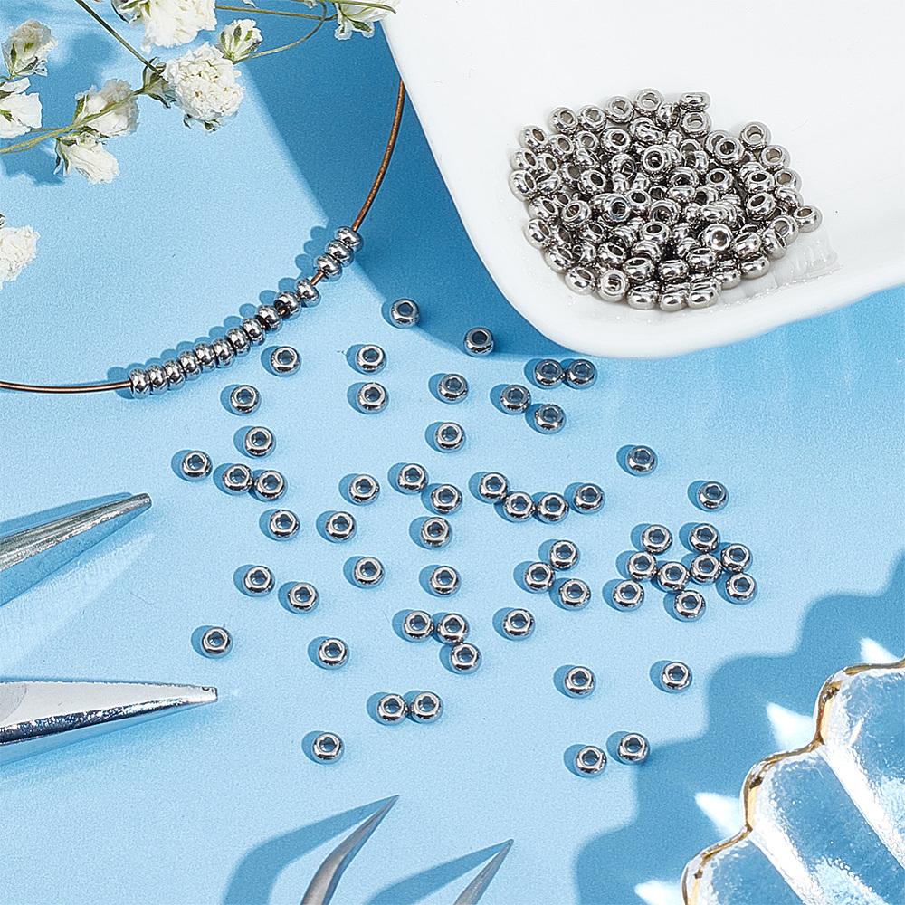200Pcs 202 Stainless Steel Spacer Beads, Flat Round, Stainless Steel Color, 3x1.5mm, Hole: 1.2mm