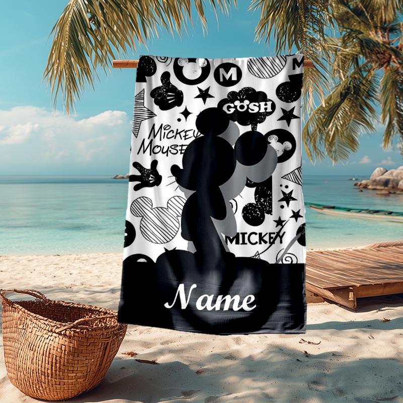 Custom Name Ultra-Soft Beach Towel with Mickey Theme,Ideal for Pool - Camping, Diving - Perfect Travel Essential, Vibrant Beach Towel.