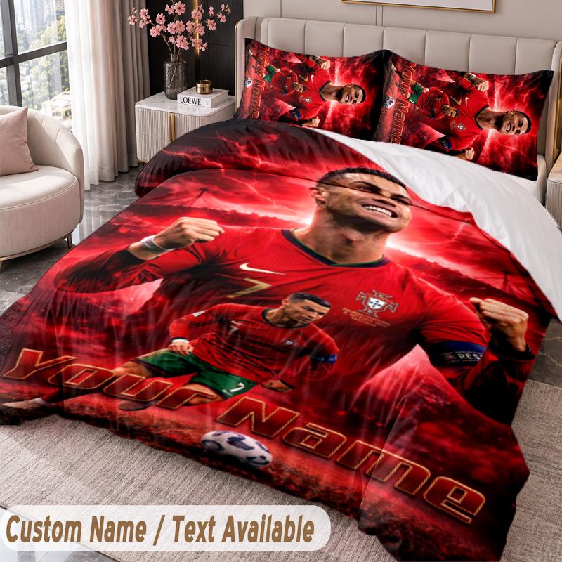 Cristiano Ronaldo Bedwäsche-Set mit Aufdruck Benutzerdefinierter Name Text 1 Bettbezug 2 Kissenbezüge Für Schlafzimmer
