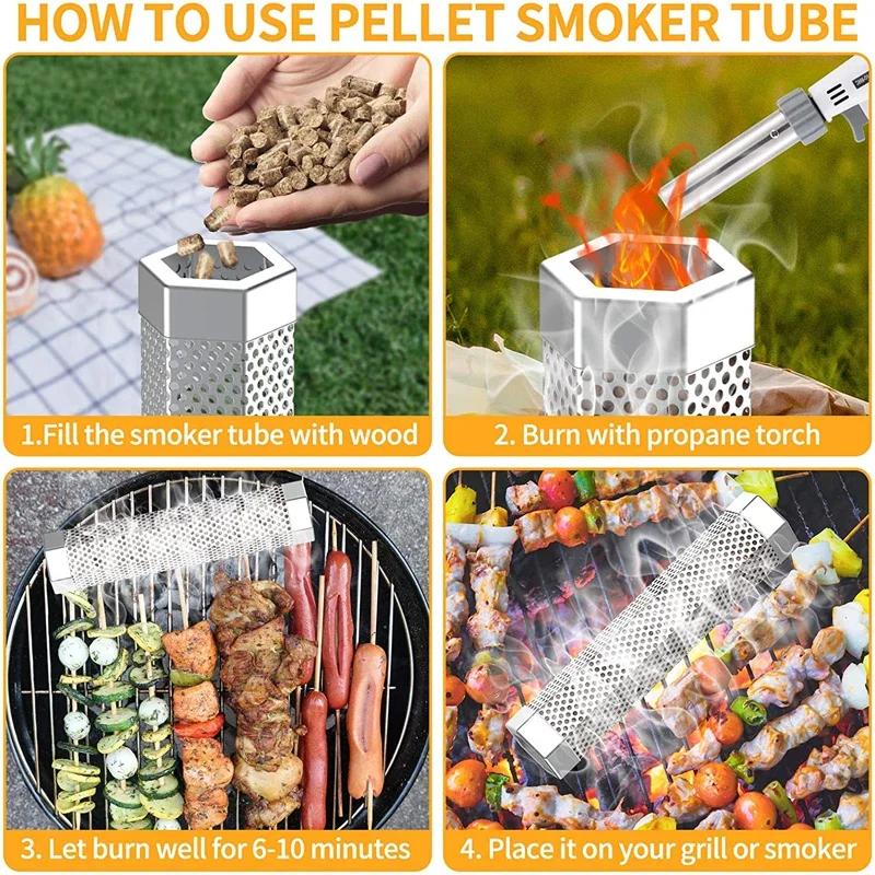 Pellet-Raucherrohr, 12 Zoll, Edelstahl, BBQ-Holzpelletrohr, Rauch für Kalt-/Heißräuchern, funktioniert mit Elektro- und Gas