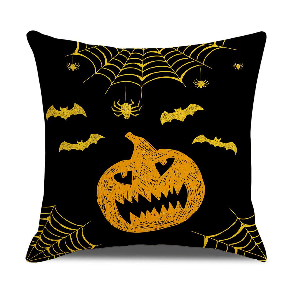 Pumpkin Head Linen Halloween Pillowcase Black Moon Cartoon Printed Sofa Cushion Pillowcase