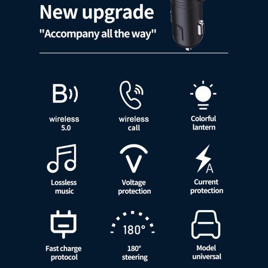 Car Charger with Free Adjustment Bluetooth-compatible 5.0 Headphones PD3.0 Fast Charging 4-Port USB Type-C Charger