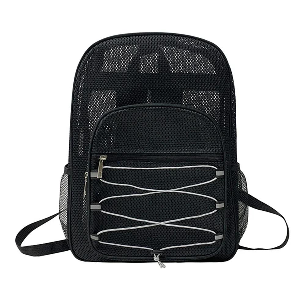 

Mesh College Student Backpack Comfortable Shoulder Strap Fitness Bag High-Capacity See Through Wear-resistant for Outdoor Sports