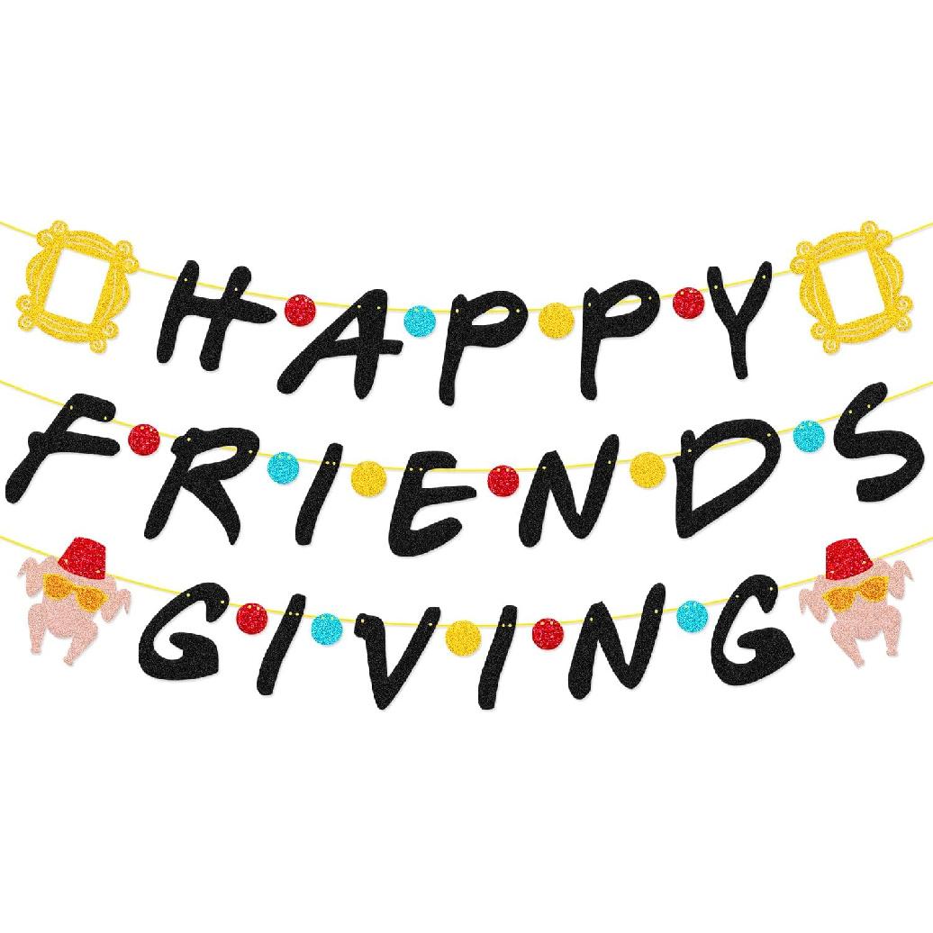 Happy Friendsgiving Banner Happy Friendsgiving Party Decorations Turkey Funny Friendship Holiday Harvest Day Festival Celebrating Party Supplies