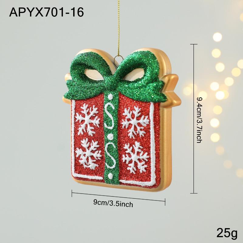 New red and green plastic pendant sticky powder cartoon Christmas pendant ins three-dimensional Christmas tree window decoration