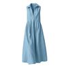 Women Sleeveless Collared Button Down Loose Fit Long Dress Casual Solid Shirt Dress with Pockets for Everyday Wear
