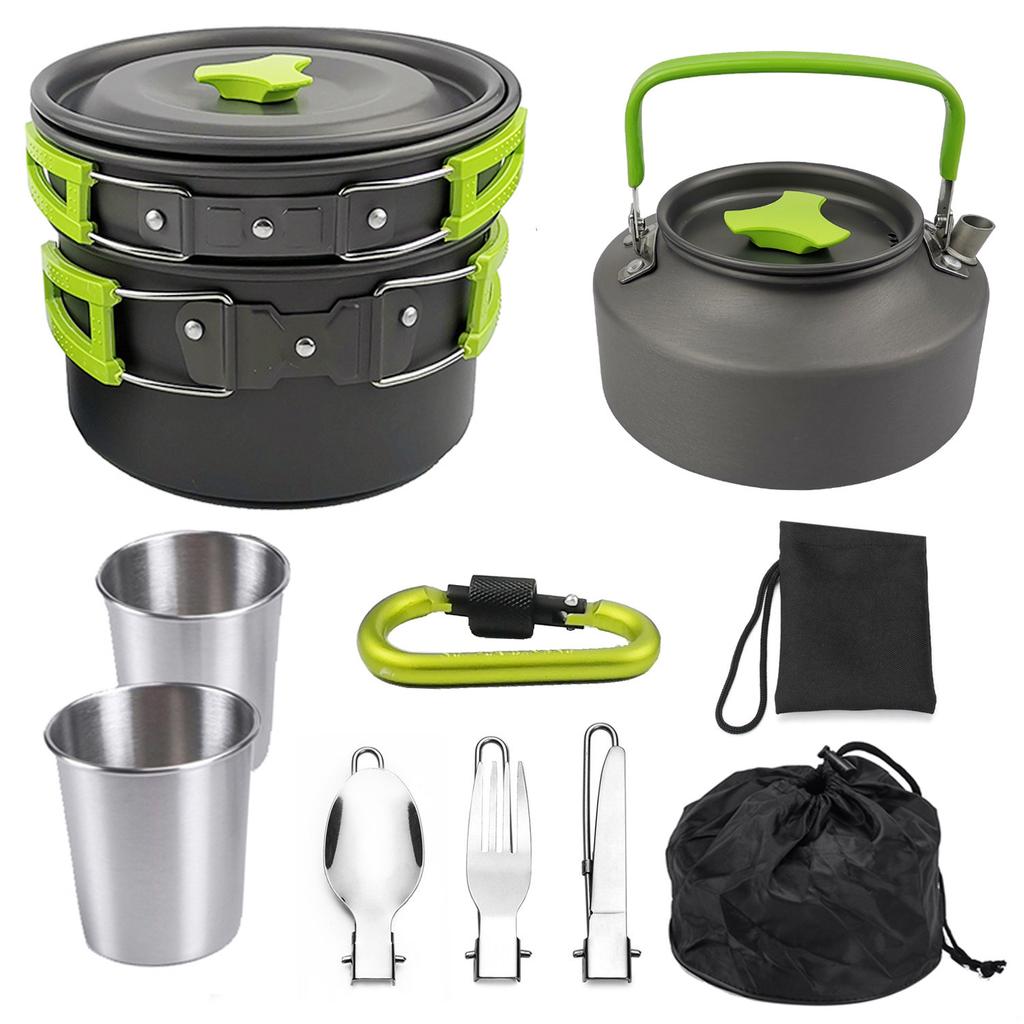 Camping Cookware Kit Nonstick Lightweight Backpacking Cooking Set Outdoor Cook Gear Pot Pan Bowl for Family Hiking Picnic Travel