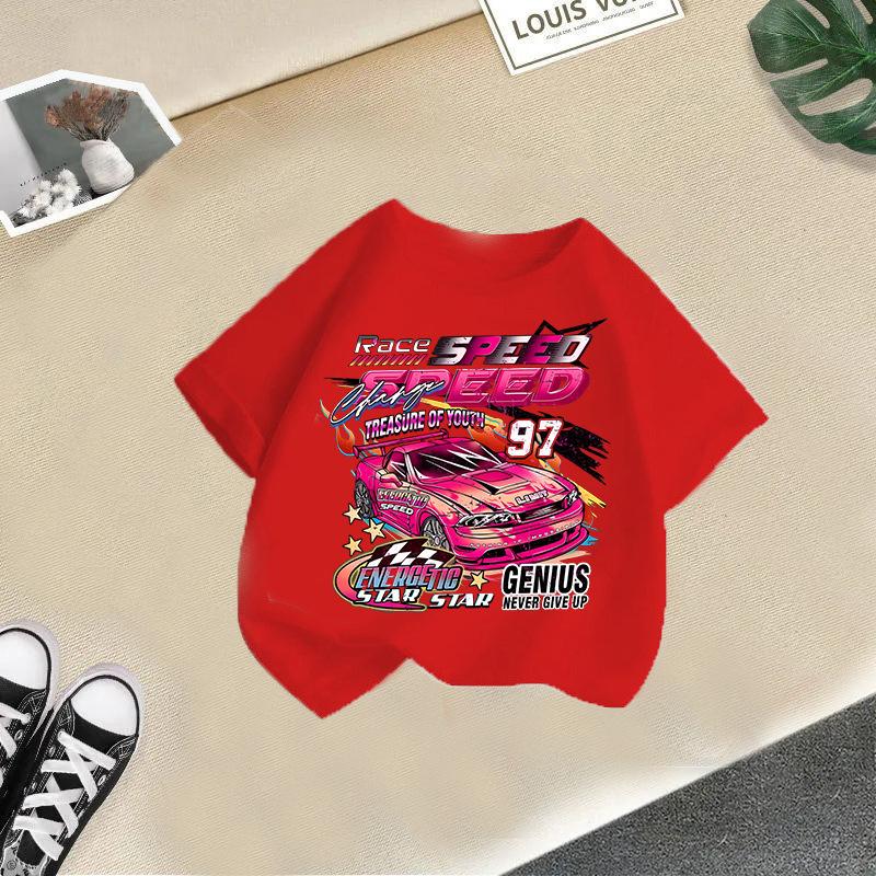 Children T-shirt Car Printed Kids 100% Cotton Tops 2-13Y O-Neck Short-sleeve T-shirt