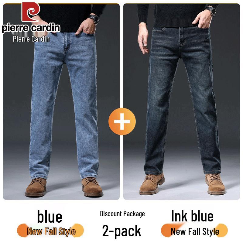Pierre Cardin Men's Loose Straight Autumn/Winter Thick Denim Jeans