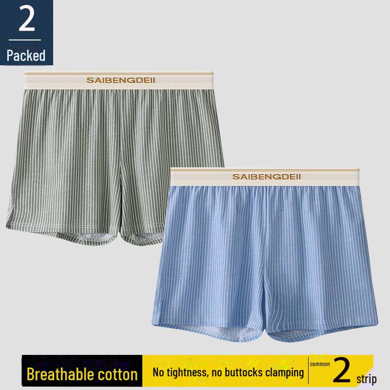 "Men's Loose-Fit Striped Cotton Boxer Shorts - Breathable, Large Size"